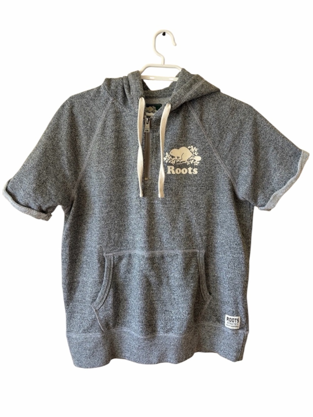 Roots Salt & Pepper Short Sleeve Hoodie Quarter Zip Pullover Cozy Casual Women’s